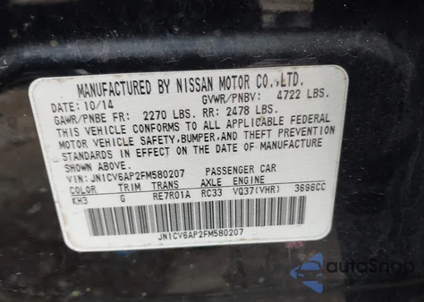 2015 Infiniti Q40 z USA, uszkodzony, nr VIN JN1CV6AP2FM580207